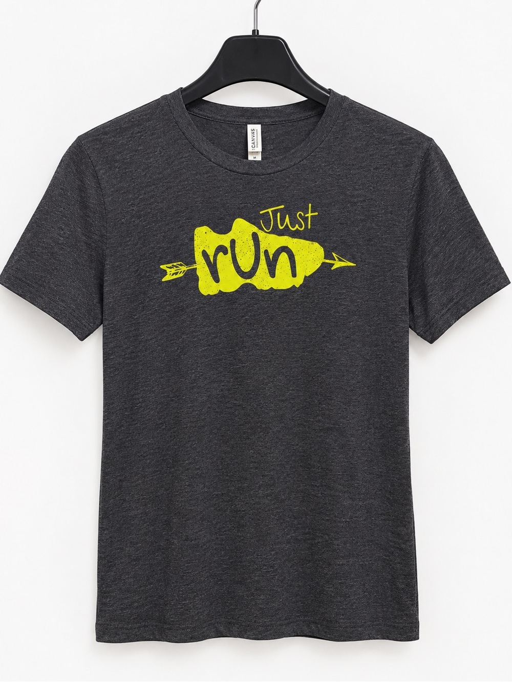Bella+Canvas Charcoal Tee with Yellow 'Just Run' Graphic